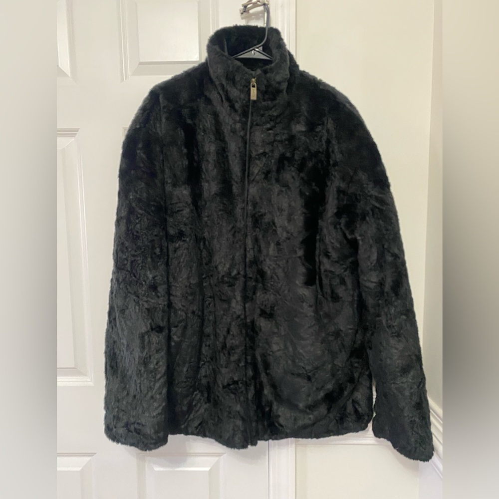 GODBODY Vintage Denim Technology Faux Fur Black Coat Sz-Large